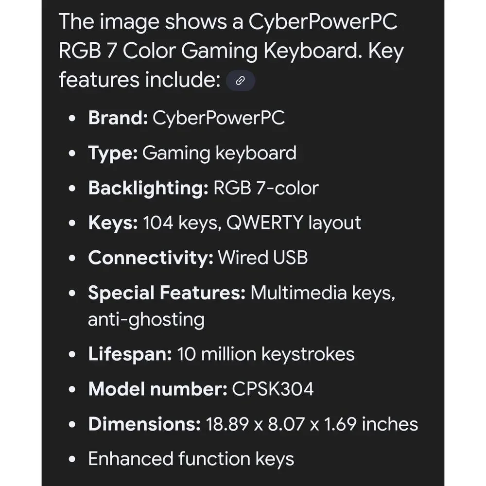 CyberPowerPC led gaming keyboard wired USB